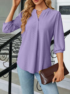 Notched 3/4 Sleeve Casual Top (3)