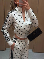 Polka Dot Side Striped Outerwear Pants Set (18)