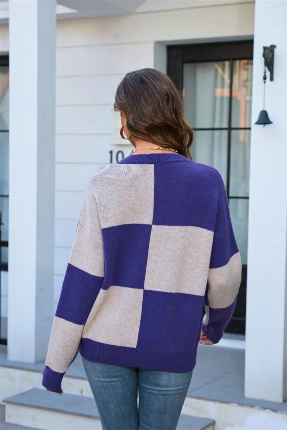 Block Round Neck Dropped Shoulder Sweater (18)