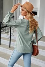 Round Neck Flounce Sleeve Blouse (21)