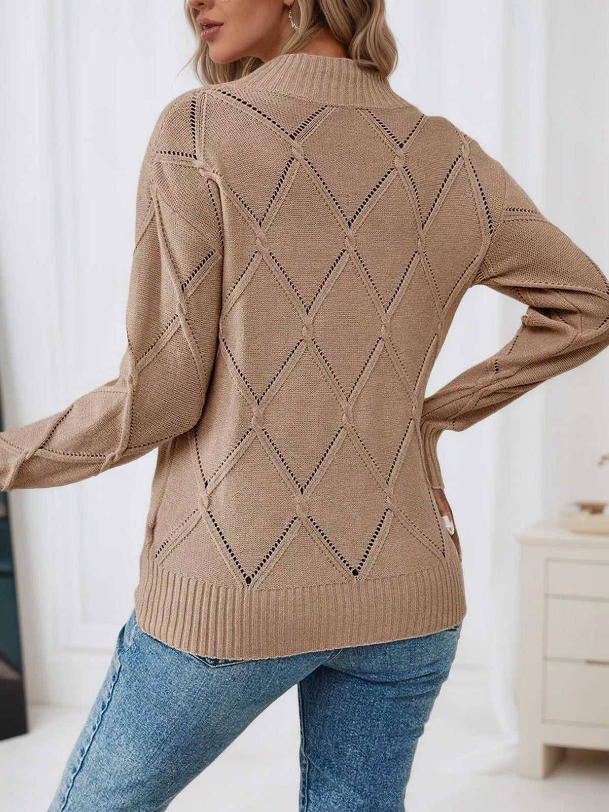Long Sleeve Diamond Eyelet Knit Top (2)