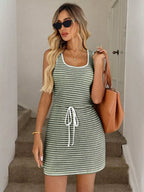 Striped Knitted Mini Dress Drawstring (13)