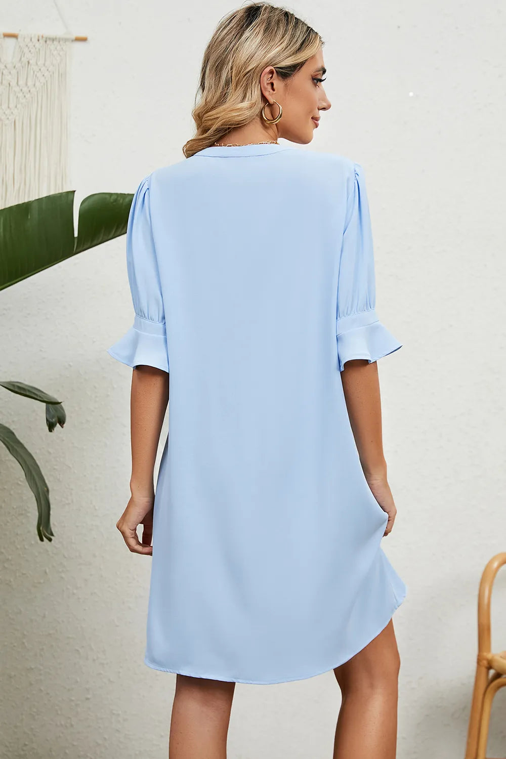 Notched Flounce Sleeve Mini Dress (2)