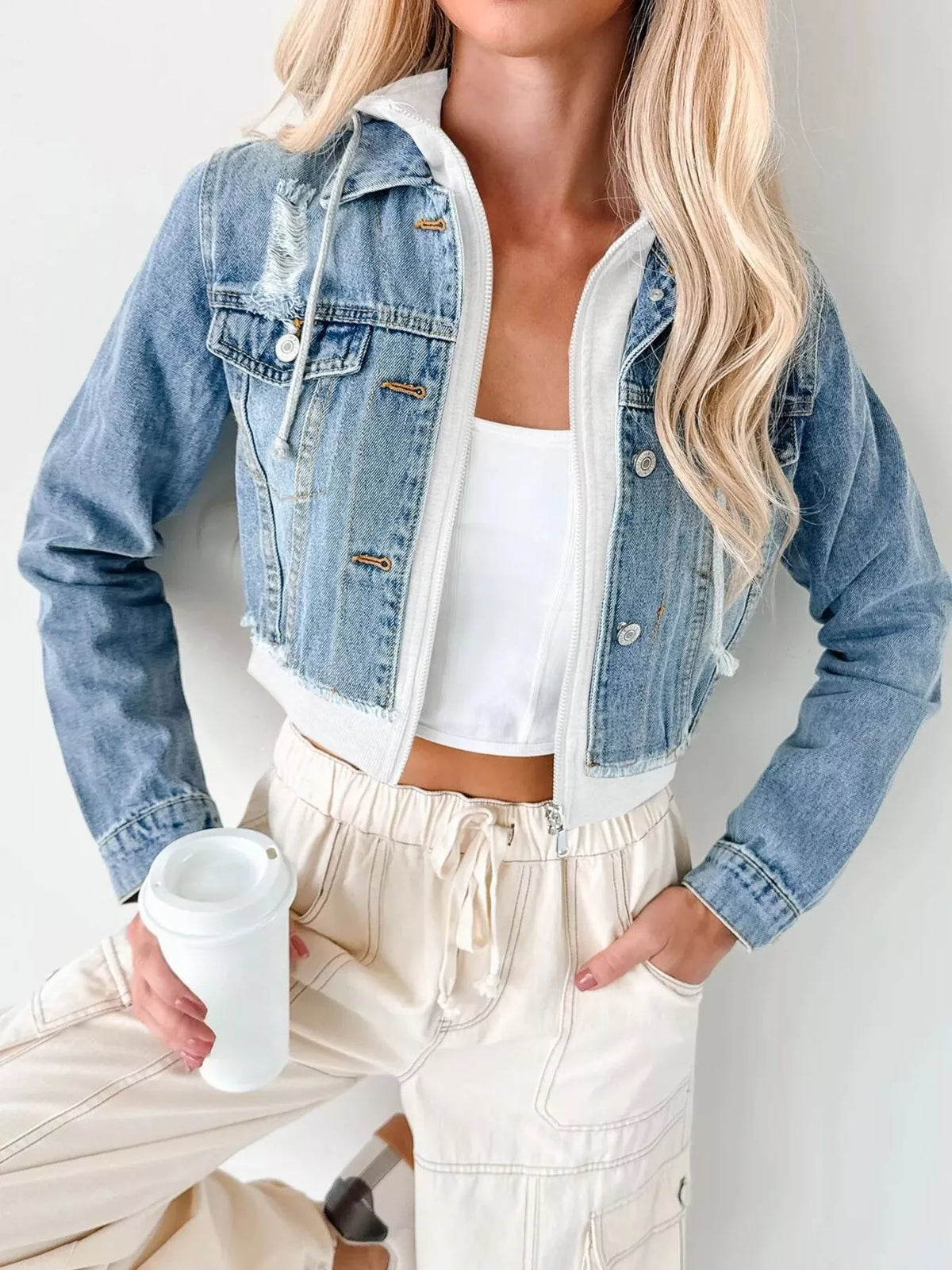 Distressed Zip Up Cropped Hooded Denim Jacket (12)