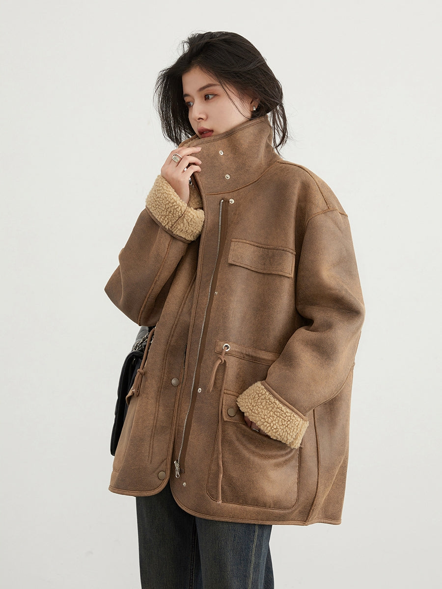 Motorcycle Clothing Suede Lamb Wool Reverse Coat photo 9