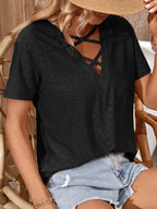 Eyelet Crisscross Short Sleeve T-shirt