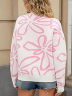 Flower Crew Neck Long Sleeve Sweater (6)