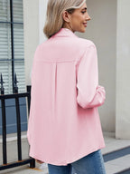 Solid Color Collared Neck Long Sleeve Shirt (5)