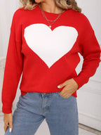 Valentine's Day Heart Round Neck Dropped Shoulder Sweater (12)