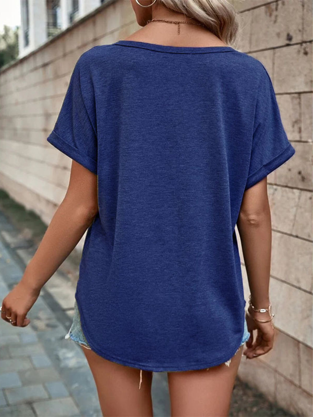 Full Size Decor Button Short Sleeve T-shirt Plus (16)