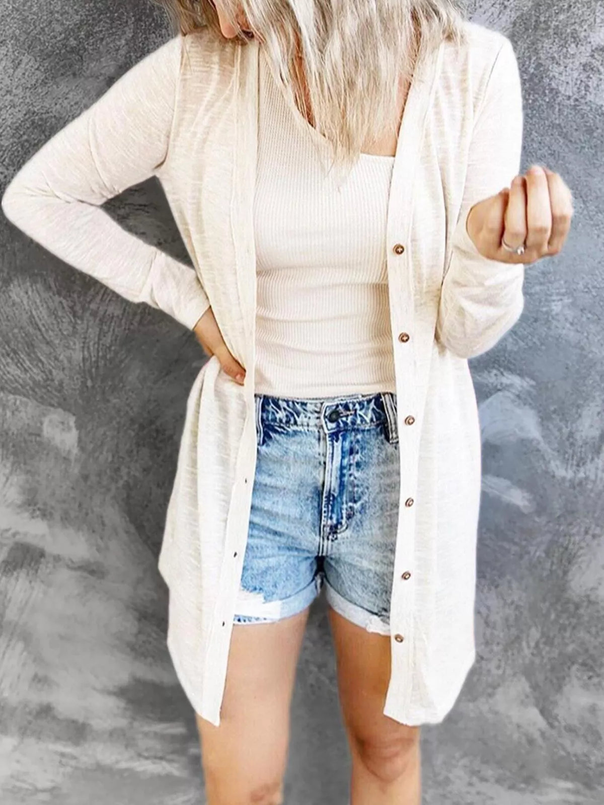 Full Size Lightweight Button-up Cardigan Plus