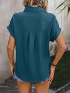 Textured Button Up Cap Sleeve Shirt (4)