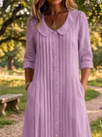 Full Size Peter Pan Collar Button Down Dress Plus (12)