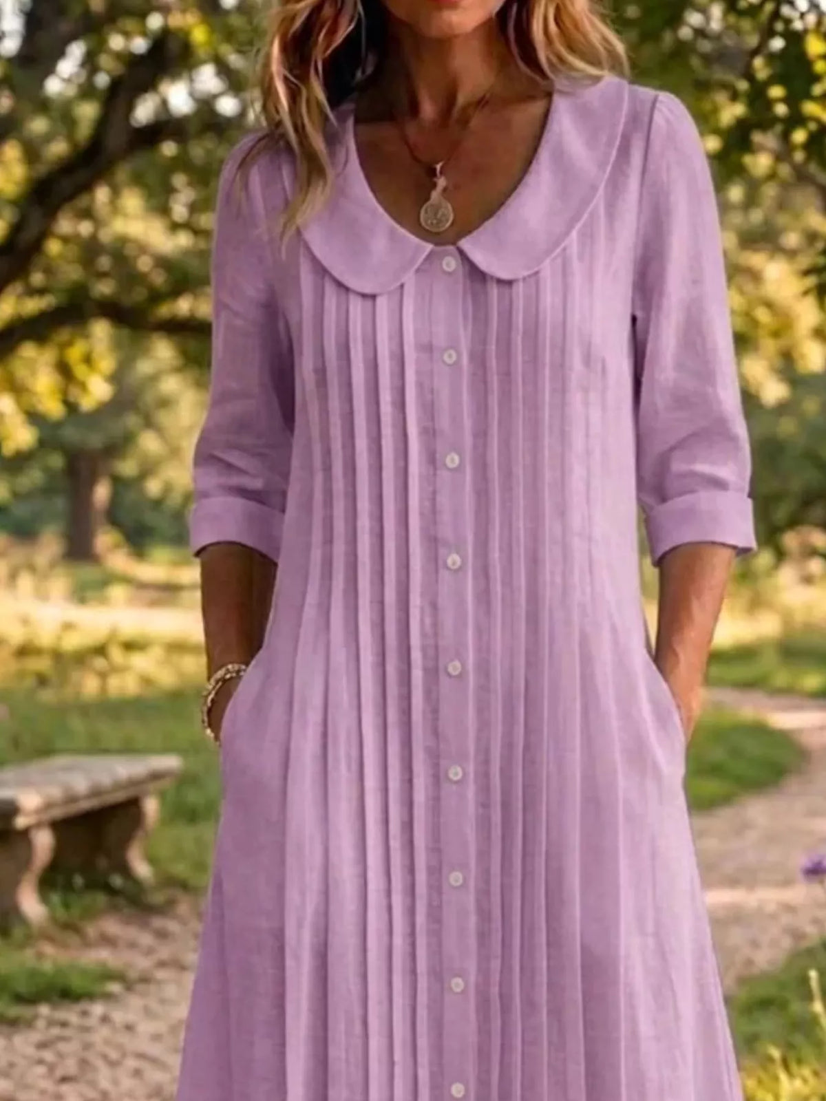 Full Size Peter Pan Collar Button Down Dress Plus (12)