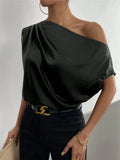 Asymmetrica One-shoulder Draped Blouse (4)