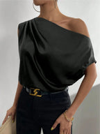 Asymmetrica One-shoulder Draped Blouse (4)