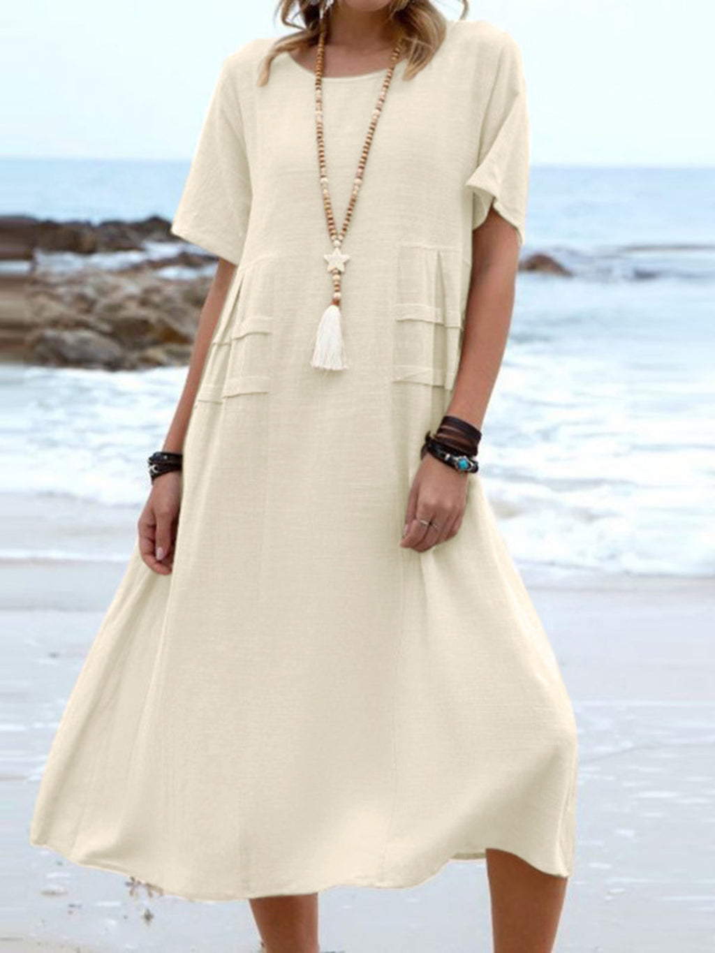 Full Size Casual Linen Blend Midi Dress Plus (3)