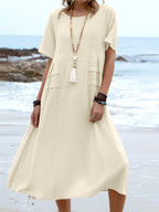 Full Size Casual Linen Blend Midi Dress Plus (3)