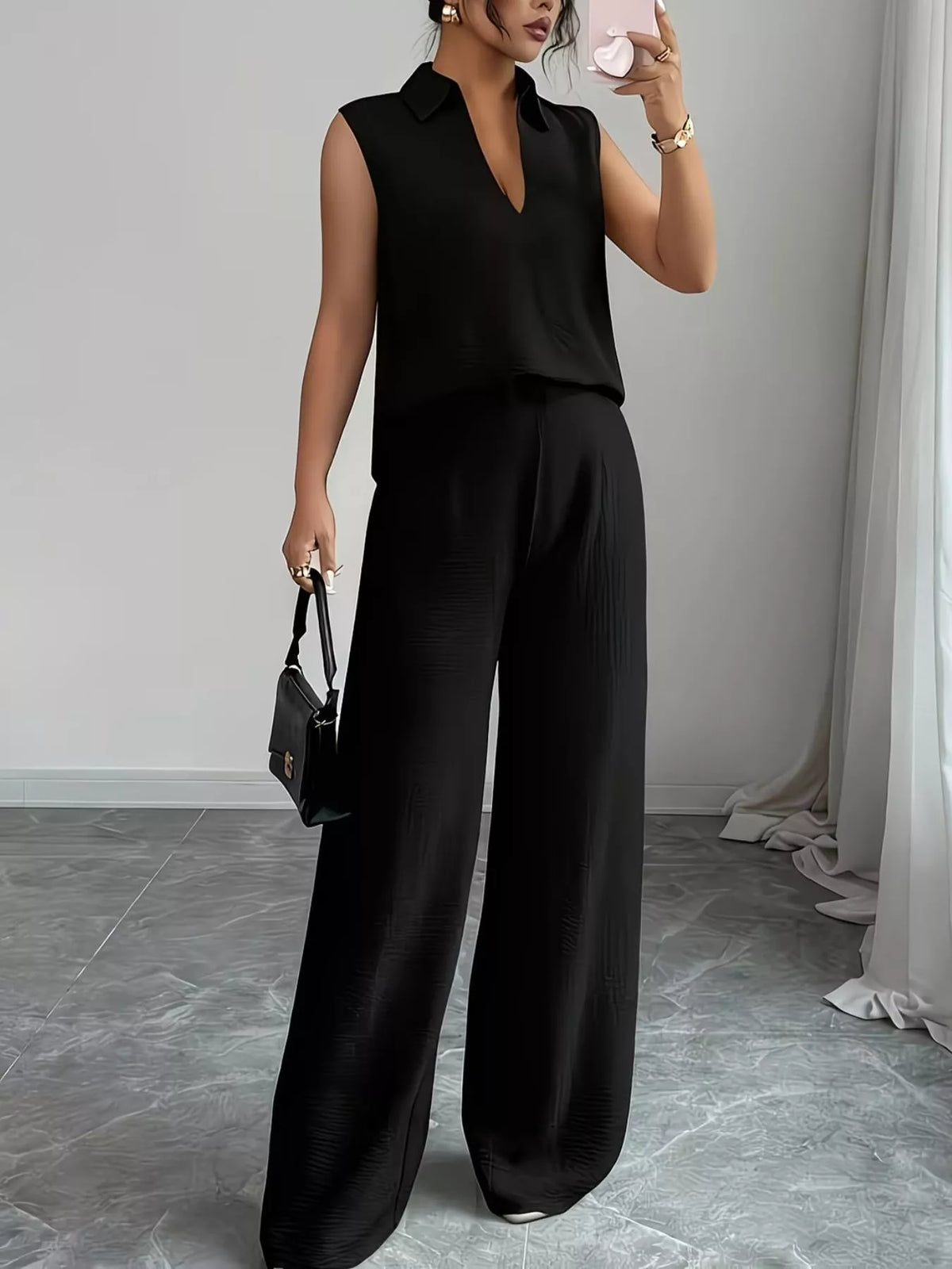 Sleeveless Top Wide Leg Pants Set (12)