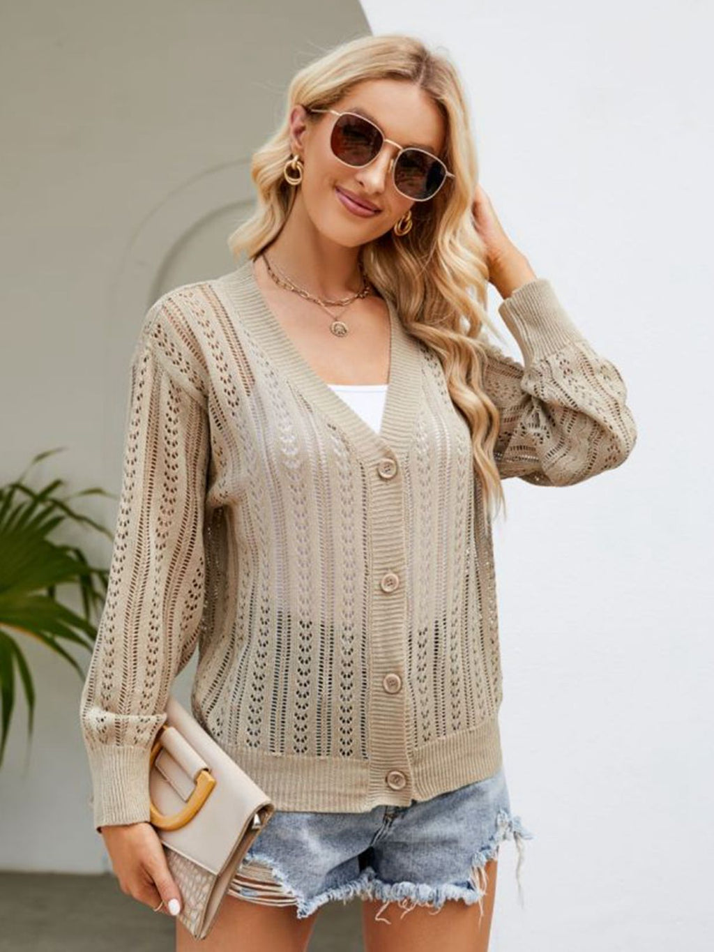 Button Down Ribbed Trim Cardigan (5)