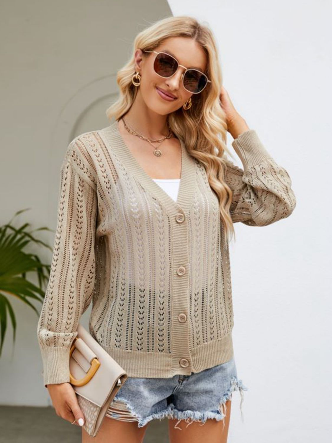 Button Down Ribbed Trim Cardigan (5)