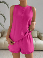Lace Detail Round Neck Tank Shorts Set (22)