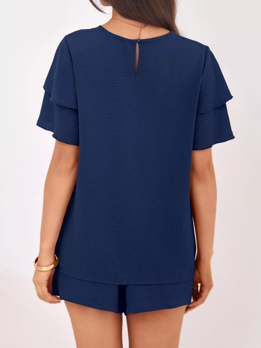 Ruffle Sleeve Top Shorts Two-piece Set (20)