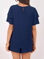 Ruffle Sleeve Top Shorts Two-piece Set (20)