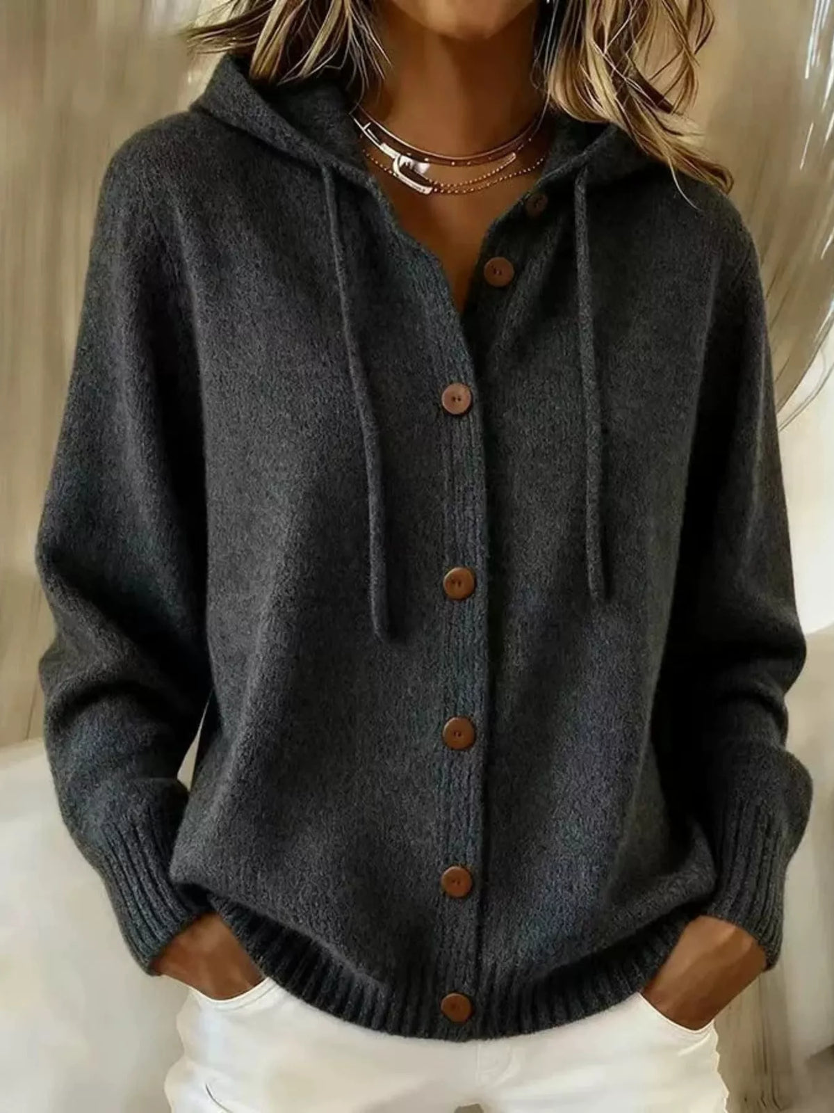 Full Size Hooded Button-down Knit Cardigan Plus (13)
