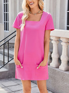 Square Neck Short Sleeve Mini Tee Dress (2)