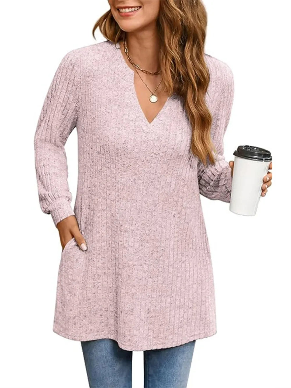 Ribbed Notched Long Sleeve T-shirt (14)