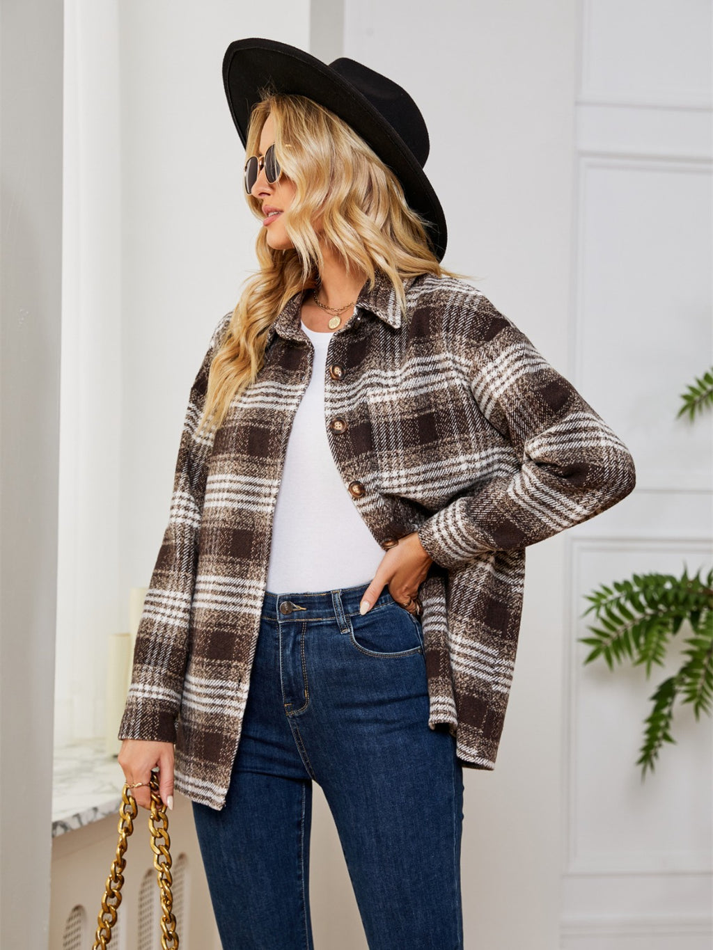 Plaid Collared Shirt Jacket (2)