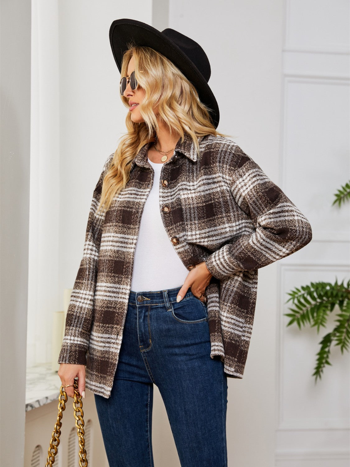 Plaid Collared Shirt Jacket (2)