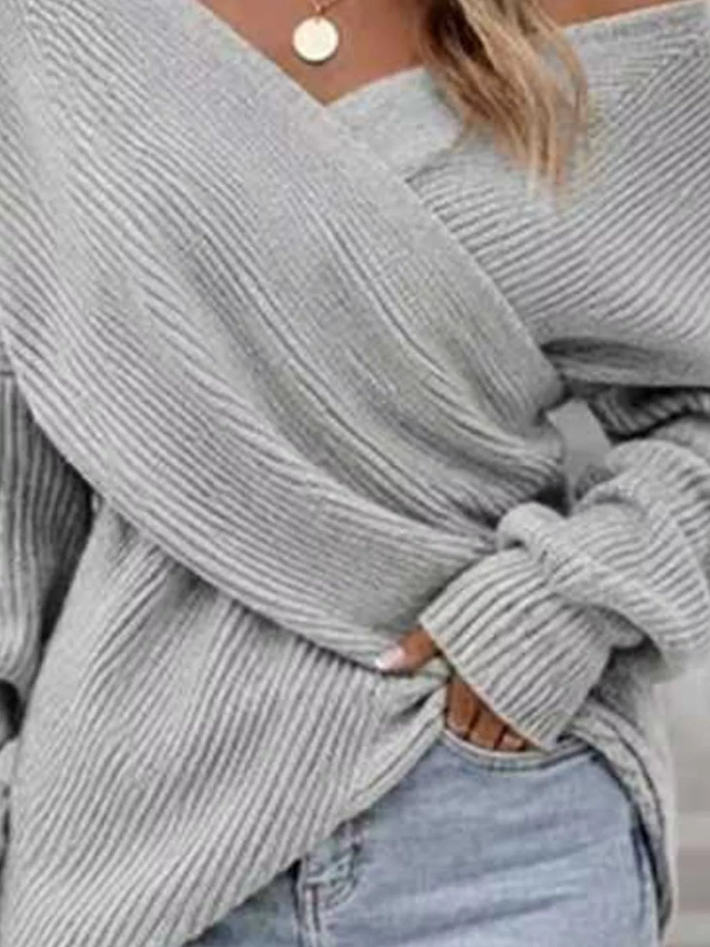 Crisscross Ribbed Knit Long Sleeve Sweater (6)