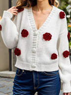Rose Embellished V-neck Cardigan (6)