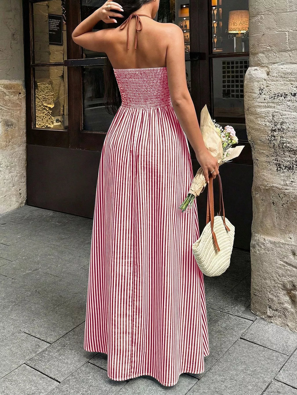 Striped Halter Neck Maxi Dress (11)