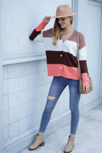 Block V-neck Button Down Cardigan (19)