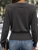 Surplice Elastic Waist Long Sleeve Knit Top (5)