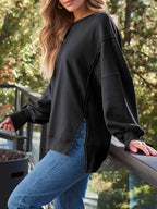 Side Slit Long Sleeve Oversized Sweatshirt (27)