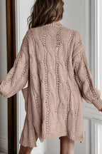 Cable-knit Dropped Shoulder Slit Cardigan (23)