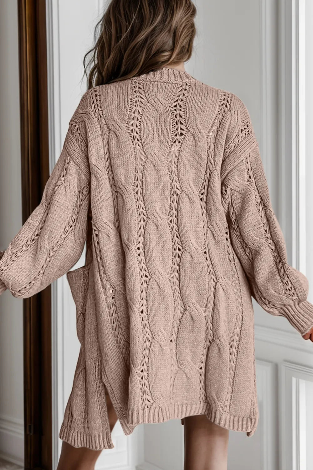 Cable-knit Dropped Shoulder Slit Cardigan (23)