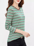 Full Size Long Sleeve Striped Crew Neck Casual T-shirt Plus (8)