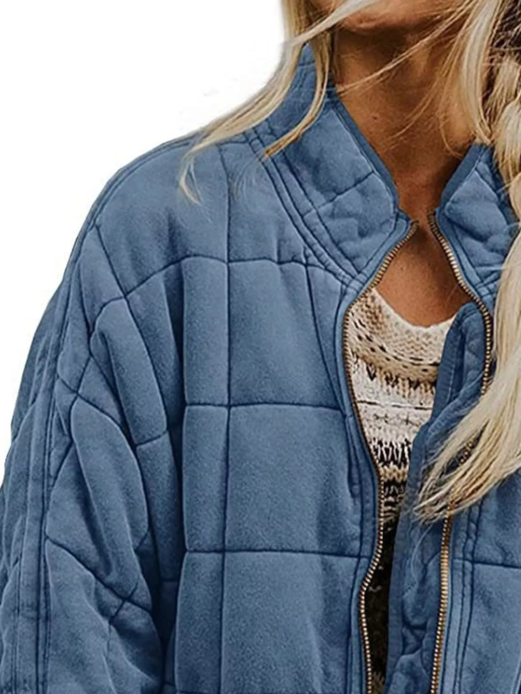 Full Size Zip Up Quilted Bomber Jacket Plus (6)