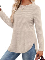 Ribbed Knit Long Sleeve T-shirt (15)