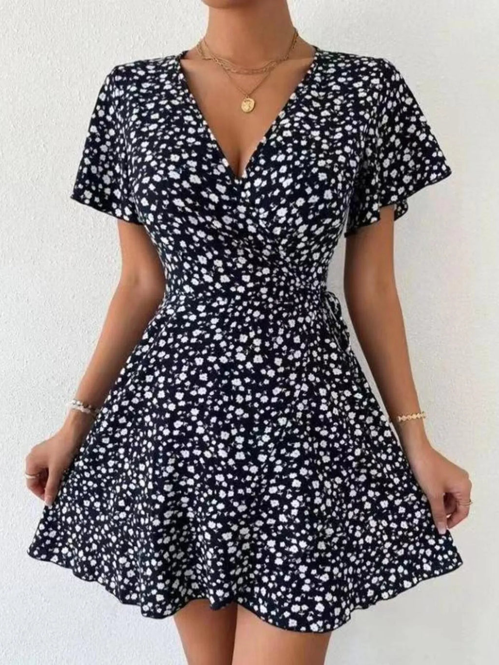 Floral Flutter Sleeve Wrap Mini Dress (22)