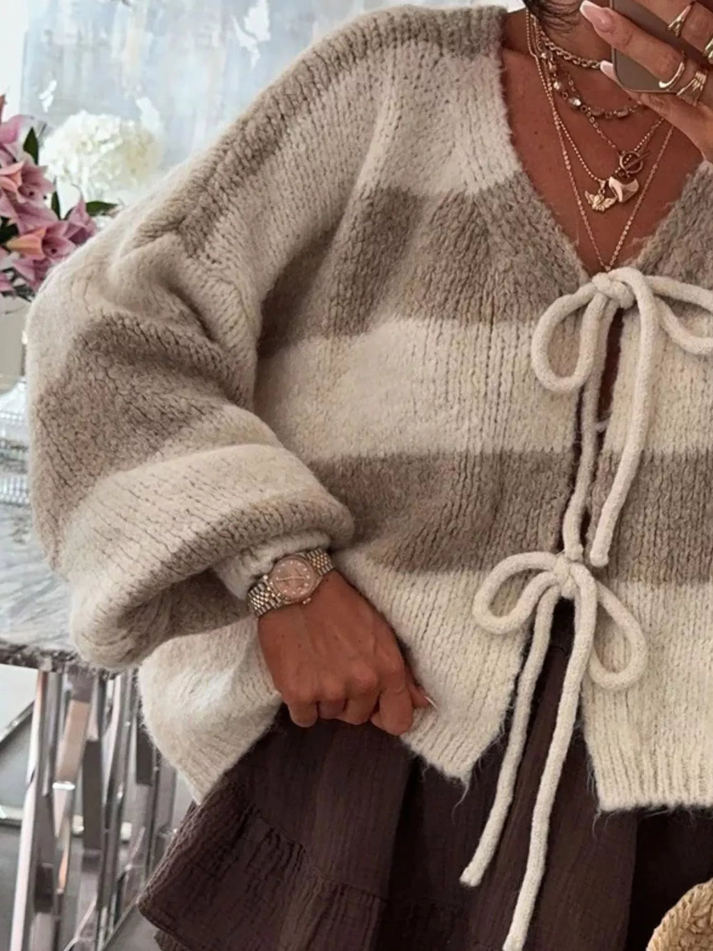 Striped Tie-front Knit Cardigan (15)