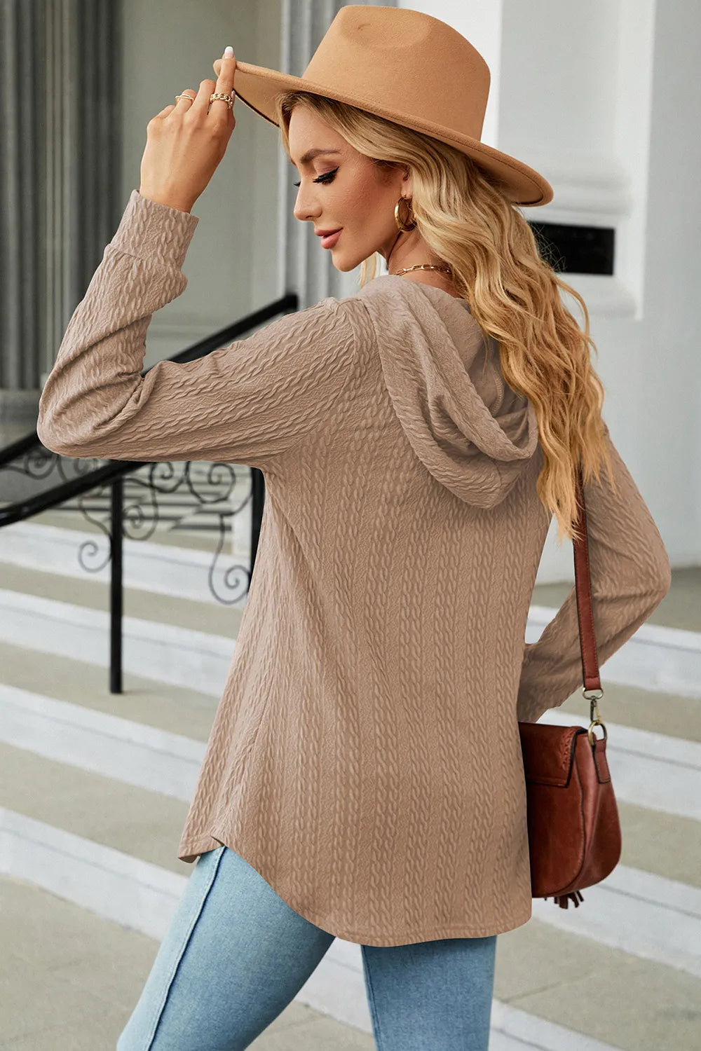 Decorative Button Drawstring Long Sleeve Hoodie (18)
