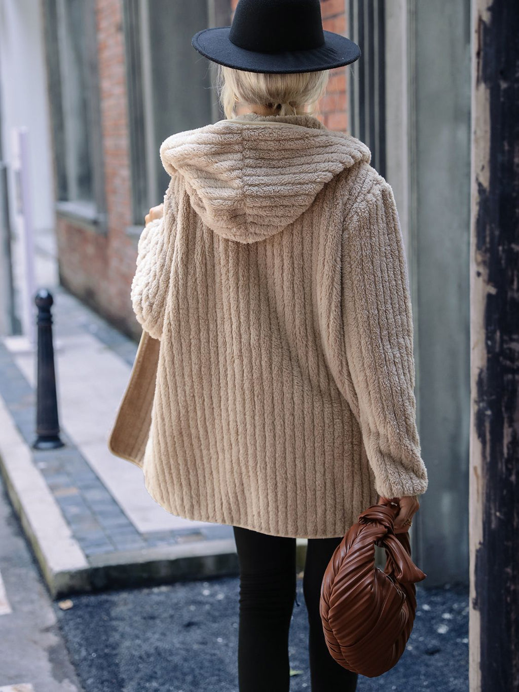 Open Front Ribbed Hooded Coat (2)