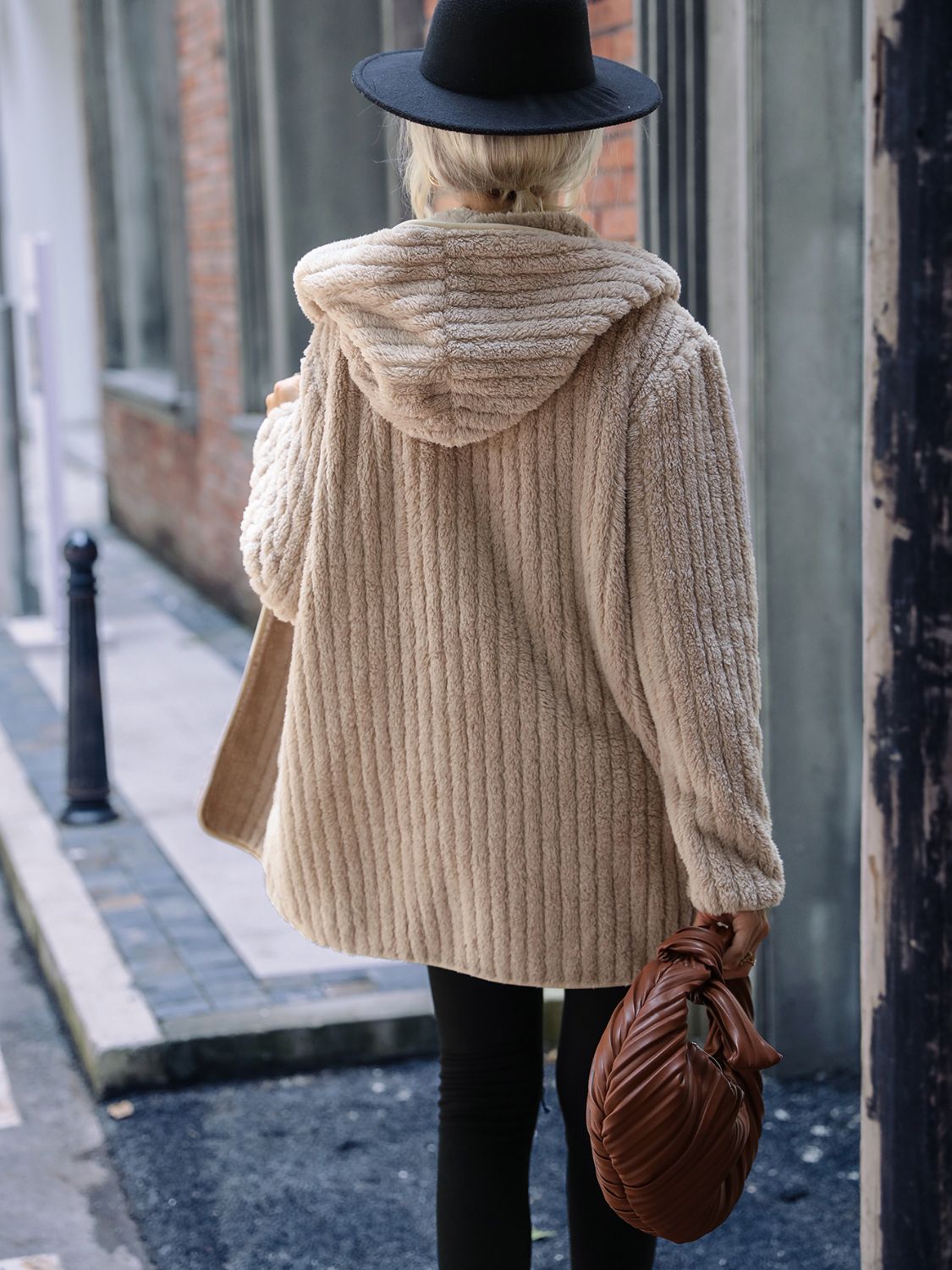 Open Front Ribbed Hooded Coat (2)