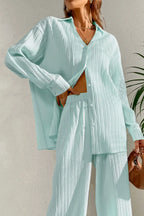 Johnny Collar Button Down Top Pants Set (6)